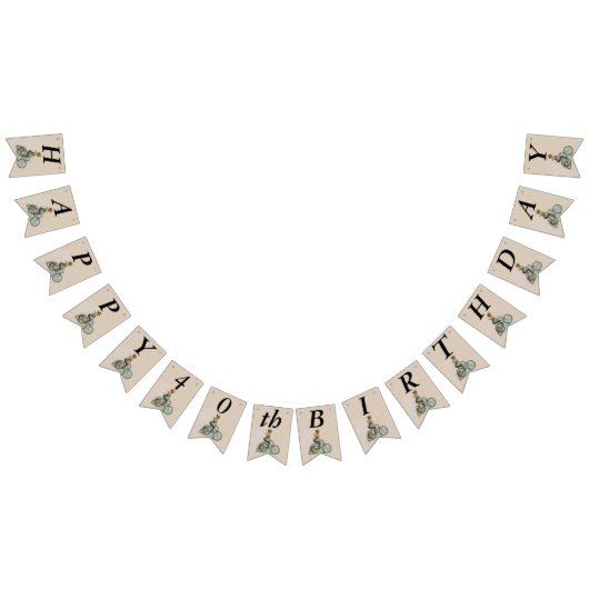 レディビクトリアンーオンバイシクルブルドッグ誕生日タン バンティングフラッグ (全)