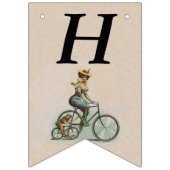 レディビクトリアンーオンバイシクルブルドッグ誕生日タン バンティングフラッグ (第1の旗)