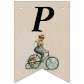 レディビクトリアンーオンバイシクルブルドッグ誕生日タン バンティングフラッグ (第3の旗)