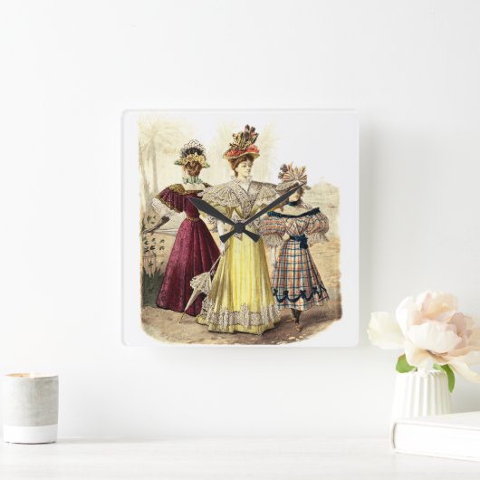 レディビクトリアンースヴィンテージデザイン スクエア壁時計 (ホーム)