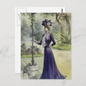 レディビクトリアンーヴィンテージフランスのファッション・バイオレット ポストカード (正面/裏面)