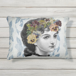 レディビクトリアンー・ウーマン・パンジー・オン・タペストリー アウトドアクッション