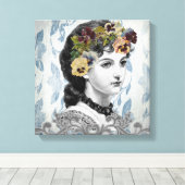 レディビクトリアンー・ウーマン・パンジー・オン・タペストリー キャンバスプリント (インサイチュ (ウッドフロア))