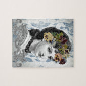 レディビクトリアンー・ウーマン・パンジー・オン・タペストリー ジグソーパズル (横)