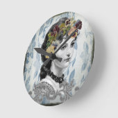 レディビクトリアンー・ウーマン・パンジー・オン・タペストリー ラウンド壁時計 (傾斜)