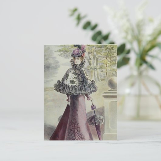 レディビクトリアンー – ヴィンテージフランスのファッション – ピンクドレス ポストカード (スタンド正面)