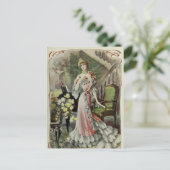 レディビクトリアンー – ヴィンテージフランスのファッション – レッドドレス ポストカード (スタンド正面)