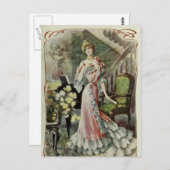 レディビクトリアンー – ヴィンテージフランスのファッション – レッドドレス ポストカード (正面/裏面)