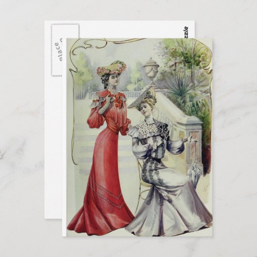 レディビクトリアンー – ヴィンテージフランスのファッション – レッドドレス ポストカード (正面/裏面)