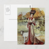 レディビクトリアンー – ヴィンテージフランスのファッション- Red Dres ポストカード (正面/裏面)