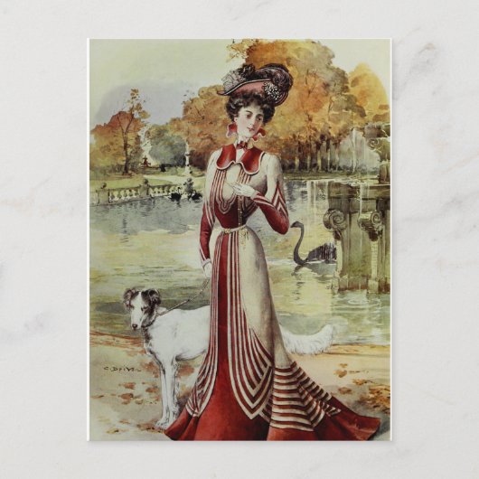 レディビクトリアンー – ヴィンテージフランスのファッション- Red Dres ポストカード (正面)