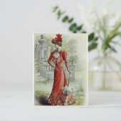 レディビクトリアンー – ヴィンテージフランスのファッション- Red Dres ポストカード (スタンド正面)