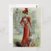 レディビクトリアンー – ヴィンテージフランスのファッション- Red Dres ポストカード (正面/裏面)