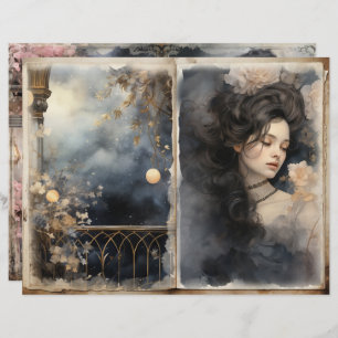 レディビクトリアン・ミッドナイト・ブルー・ジャンク・ジャーナル・ページ