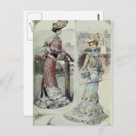 レディビクトリアン-ヴィンテージフランスのファッション – ブルードレス ポストカード (正面/裏面)