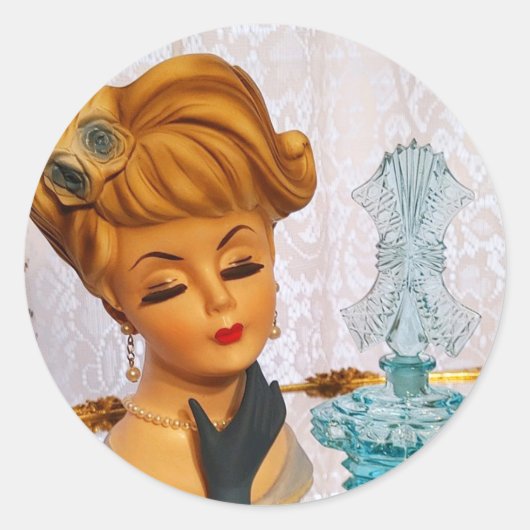 レディヘッド花瓶ブルーバラ香水ボトルグラム  ラウンドシール (正面)