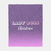 レディボスオンピンクパープルグリッター名 フリースブランケット (正面)
