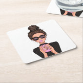 レディボスライフ、ボスベビーウーマン、女の子ボスTシャツ スクエアペーパーコースター (アングル)