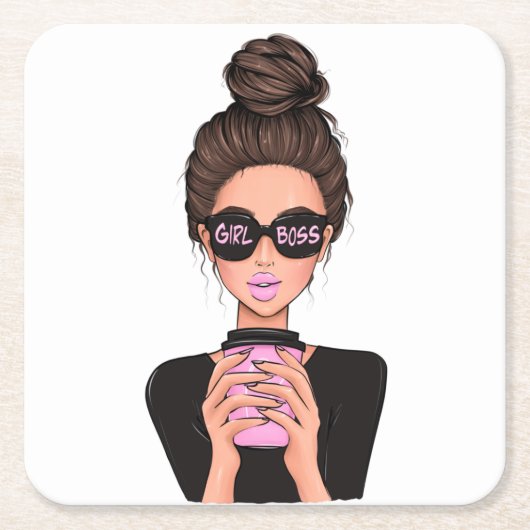 レディボスライフ、ボスベビーウーマン、女の子ボスTシャツ スクエアペーパーコースター (正面)