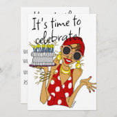 レディユーモアのあるーカートーンパーティの招待状 案内状 (正面/裏面)