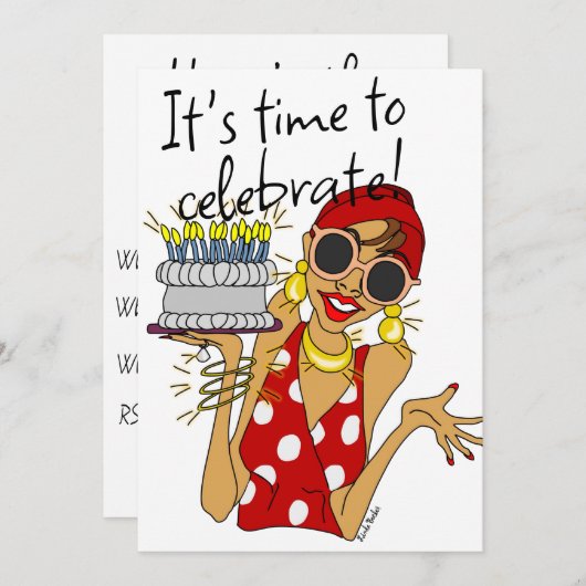 レディユーモアのあるーカートーンパーティの招待状 案内状 (正面/裏面)