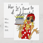 レディユーモアのあるーカートーンパーティの招待状 案内状 (正面/裏面)