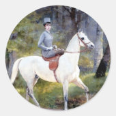 レディライディングホワイトホース絵を描ズ ラウンドシール (正面)