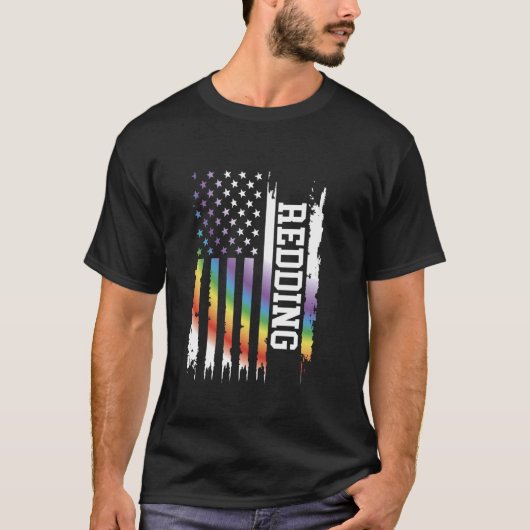 レディング統一された州動揺してレインボーw米国国旗 tシャツ (正面)