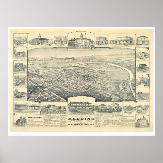 レディング、カリフォルニア州。パノラママップ(1393A) ポスター (正面)