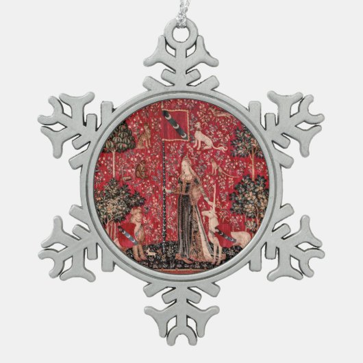 レディーアンドユニコーン中世タペストリーTouch スノーフレークピューターオーナメント (正面)