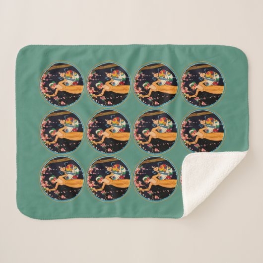 レディーイエロードレス狩りさくらんぼ花輪 シェルパブランケット (正面(横))