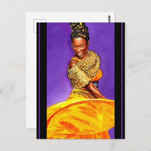 レディーインイエロードレス2004水彩 ポストカード (正面/裏面)