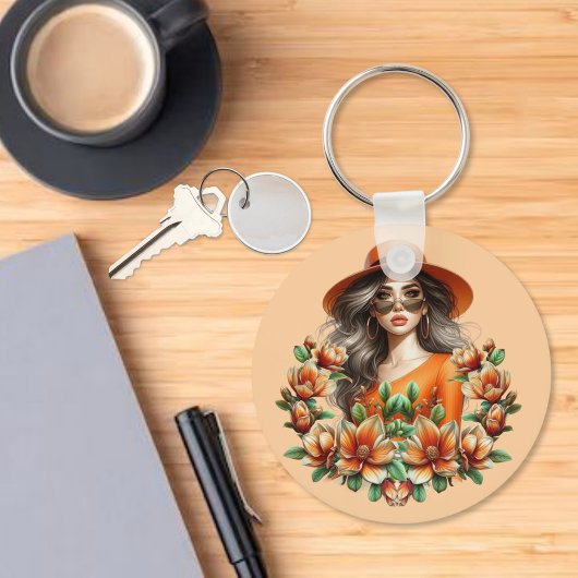 レディーインオレンジダービーハット – オレンジフローラ キーホルダー