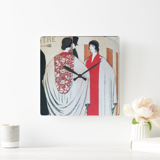 レディーインザ鏡アールデコ美しいファッション スクエア壁時計 (ホーム)