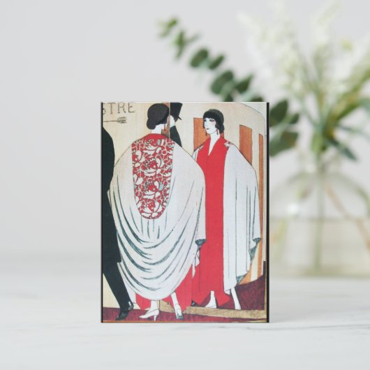 レディーインザ鏡アールデコ美しいファッション ポストカード (スタンド正面)