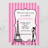 レディーインパリエッフェルタワーピンクプードル招待状 招待状 (正面/裏面)