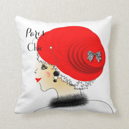 レディーインビッグハットパリファッションイラストレーション クッション
