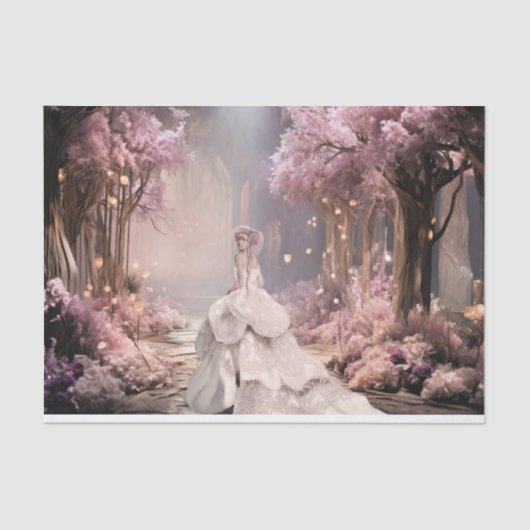 レディーインホワイト薄紫さくらんぼ花ズポートレートアート 薄葉紙 (正面)