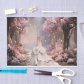 レディーインホワイト薄紫さくらんぼ花ズポートレートアート 薄葉紙 (クラフト)