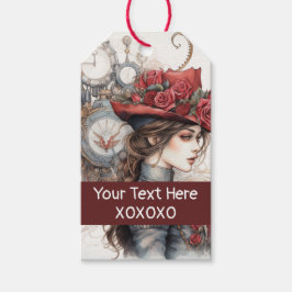 レディーインレッドバレンタインキススチームパンクウォーターカラー ギフトタグ