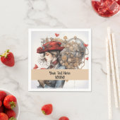 レディーインレッドバレンタインキススチームパンクウォーターカラー スタンダードカクテルナプキン (インサイチュ)