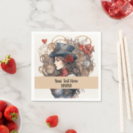 レディーインレッドバレンタインキススチームパンクウォーターカラー スタンダードカクテルナプキン