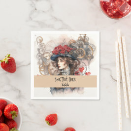 レディーインレッドバレンタインキススチームパンクウォーターカラー スタンダードカクテルナプキン