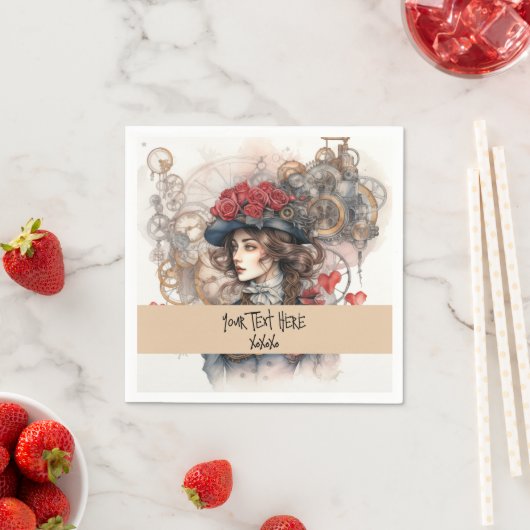 レディーインレッドバレンタインキススチームパンクウォーターカラー スタンダードカクテルナプキン (インサイチュ)