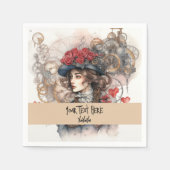 レディーインレッドバレンタインキススチームパンクウォーターカラー スタンダードカクテルナプキン (正面)