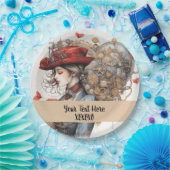 レディーインレッドバレンタインキススチームパンクウォーターカラー ペーパープレート (パーティー)