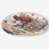 レディーインレッドバレンタインキススチームパンクウォーターカラー ペーパープレート (アングル)