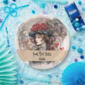 レディーインレッドバレンタインキススチームパンクウォーターカラー ペーパープレート (パーティー)