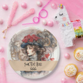 レディーインレッドバレンタインキススチームパンクウォーターカラー ペーパープレート (パーティー)