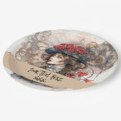 レディーインレッドバレンタインキススチームパンクウォーターカラー ペーパープレート (アングル)